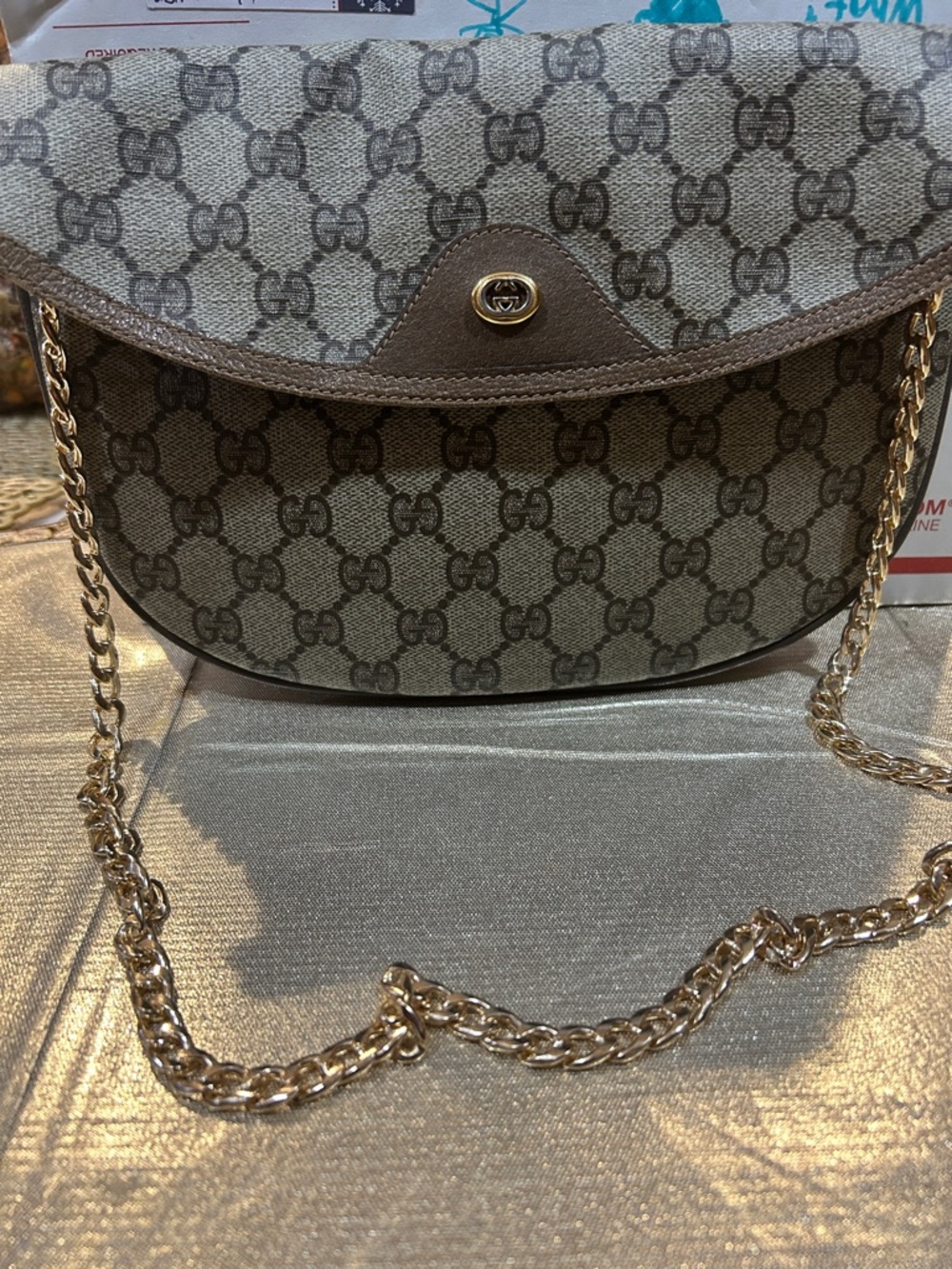 Vintage Gucci GG Supreme Monogram Clutch with Gold Chain very clean interior